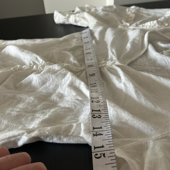 Anthropologie White Puff Sleeve Ruched Blouse - Picture 12 of 13